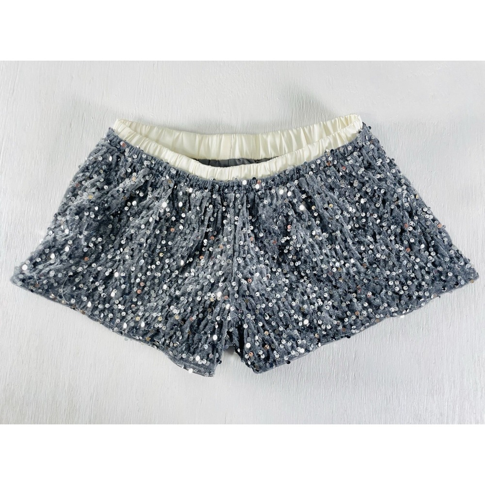 Gray‎ Hot Pants Sequence Boxer Style Elastic Waist Shorts Women's Size M Bling